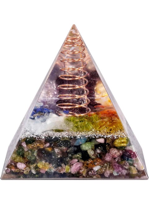 SUNYIK Chip Stone Orgone Pyramid, Healing Crystal Point Copper Energy Generator Protection Metaphysical Chakra Reiki 1.96", Tourmaline