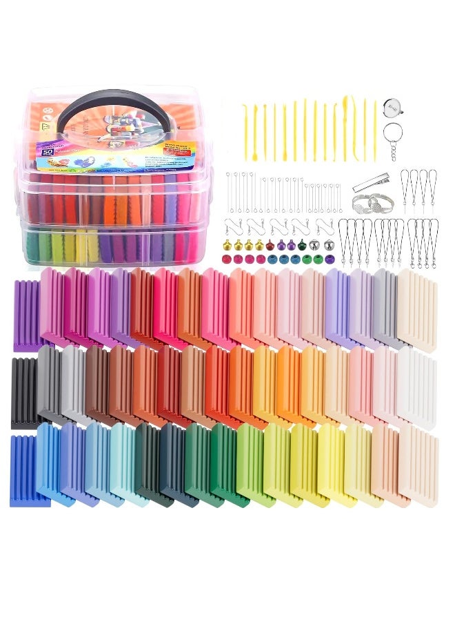 Polymer Clay Set 50 Colors DIY Modeling Clay Starter Kits for Kids Oven Bake Clay with Sculpting Tools Non Toxic Ideal for Sculpture Crafting DIY Projects Great Gift for Children and Beginners  - Image 1