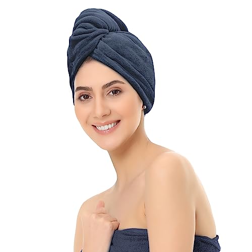 Sassoon Venir Microfiber Hair Wrap Towel for Women (Denim Color, Free Size) with Smooth Texture Super Absorbent Quick Dry Hair Turban for Drying Hair - Image 1