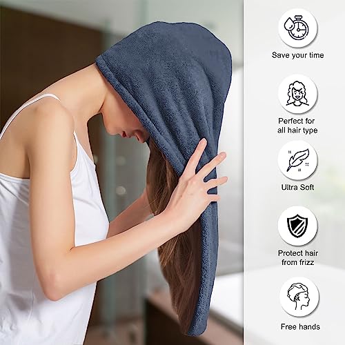 Sassoon Venir Microfiber Hair Wrap Towel for Women (Denim Color, Free Size) with Smooth Texture Super Absorbent Quick Dry Hair Turban for Drying Hair - Image 2
