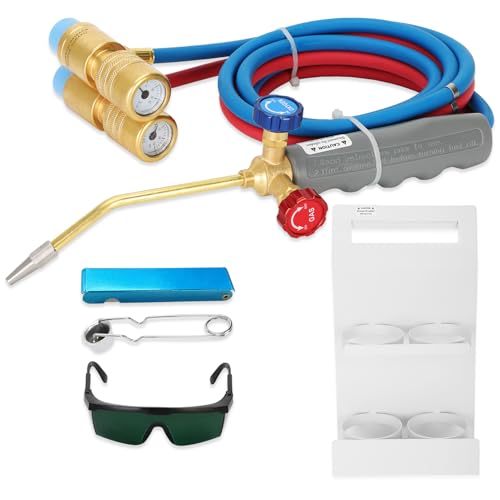 Hosile Update Oxygen MAPP Torch Kit, Dual gauge design, With portable cylinder metal stand and lighter, for Heating, Soldering, Glass Blowing, Oxypropane Welding Gas Cutting Torch Kit - Image 1