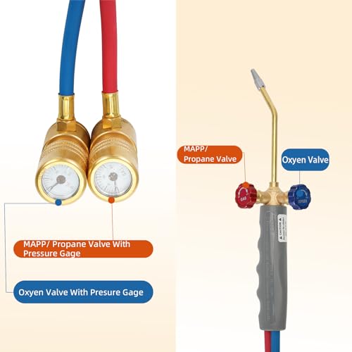 Hosile Update Oxygen MAPP Torch Kit, Dual gauge design, With portable cylinder metal stand and lighter, for Heating, Soldering, Glass Blowing, Oxypropane Welding Gas Cutting Torch Kit - Image 5