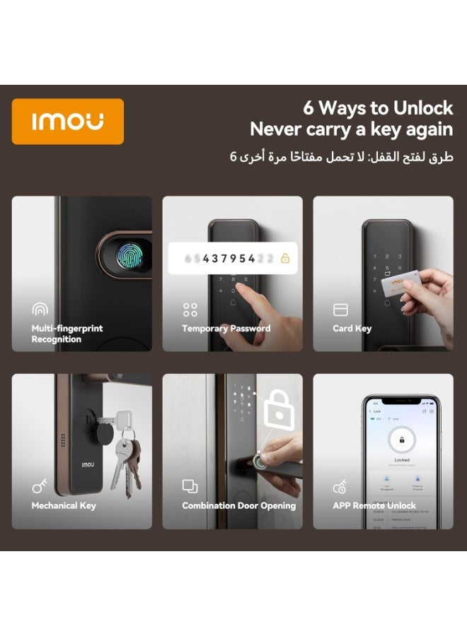 IMOU K1-W Smart Door Lock – 5-in-1 Keyless Entry with Fingerprint, Passcode, App, RFID Card, Mechanical Key – Wi-Fi 2.4GHz, Bluetooth, Touchscreen, Battery Powered, Home/Apartment Security, Gold/Black | K1-G(F)-W-EN - Image 3