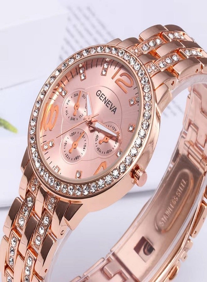 جنيفا ساعة يد بعقارب مقاومة للماء بسوار من الإستانلس ستيل طراز AWNTG-01-W0010 - قياس 37 مم - لون ذهبي وردي للنساء - Image 4