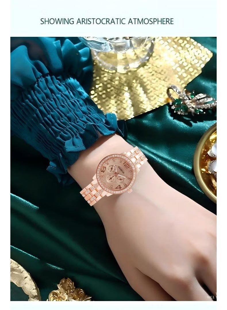 جنيفا ساعة يد بعقارب مقاومة للماء بسوار من الإستانلس ستيل طراز AWNTG-01-W0010 - قياس 37 مم - لون ذهبي وردي للنساء - Image 3