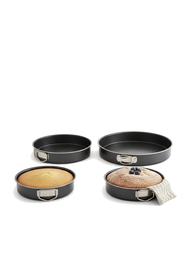 BASURRAH 4-Piece Round Cake Pan Set 24–30 cm – Non-Stick Springform Baking Pans with Removable Base for Easy Cake Release and Cleaning - Image 1
