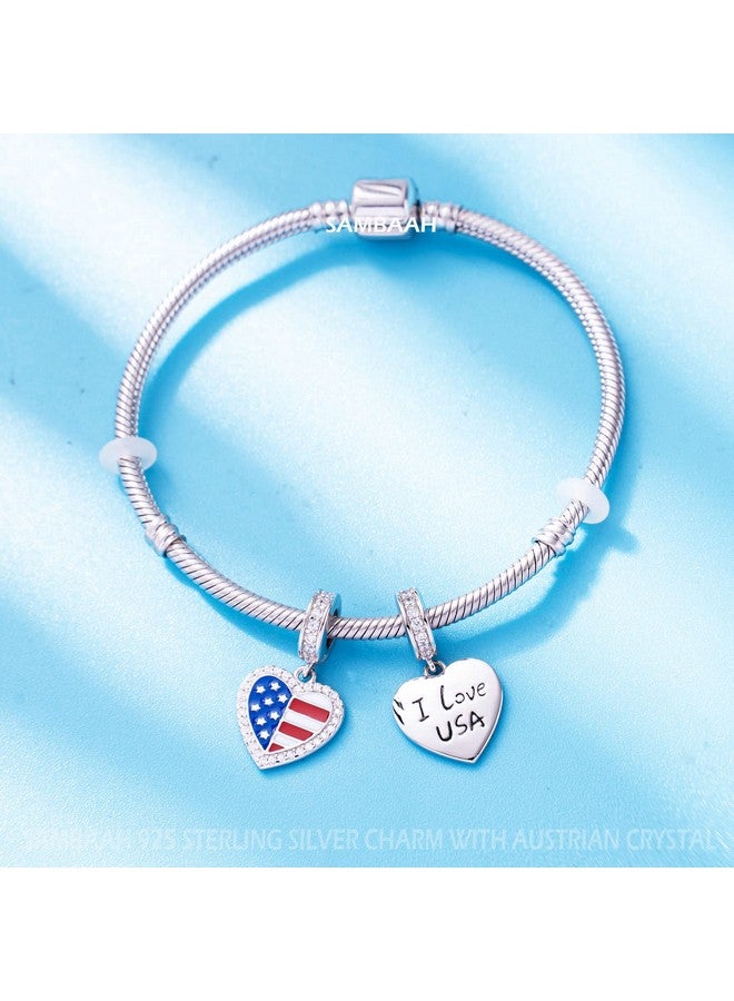 Sambaah Sterling Silver America Flag Charm Love Usa Heart Charm With Enamel For Pandora Bracelets  - Image 3