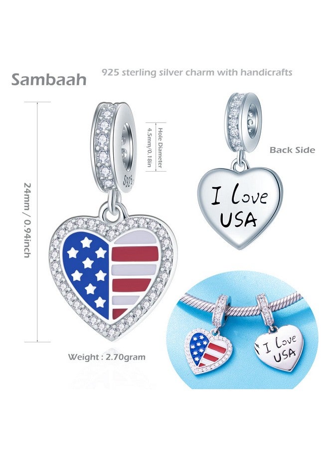 Sambaah Sterling Silver America Flag Charm Love Usa Heart Charm With Enamel For Pandora Bracelets  - Image 2