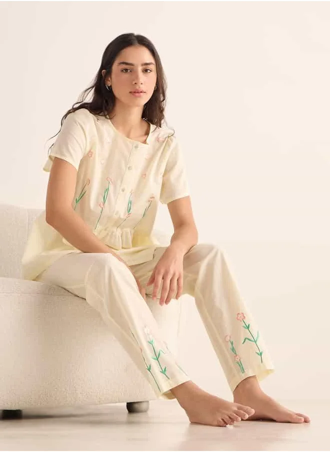 FAV Embroidered Shirt and Pyjama Set