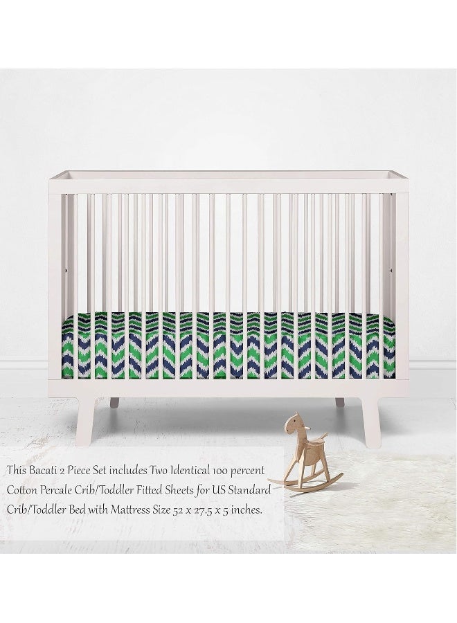 Bacati Mix and Match Zigzag Crib Fitted Sheet, Blue/Green, 2 Count - Image 5