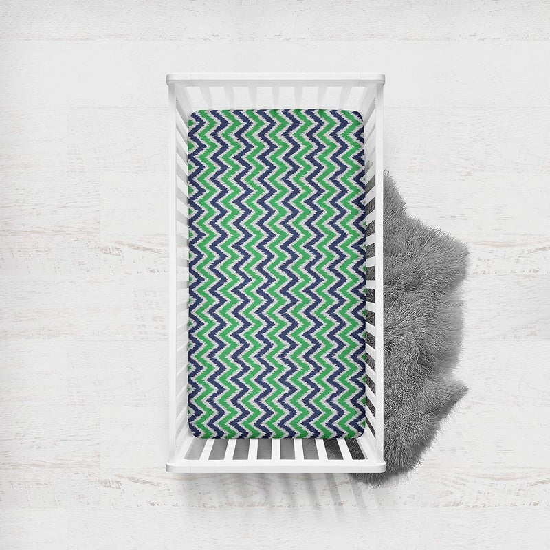 Bacati Mix and Match Zigzag Crib Fitted Sheet, Blue/Green, 2 Count - Image 4