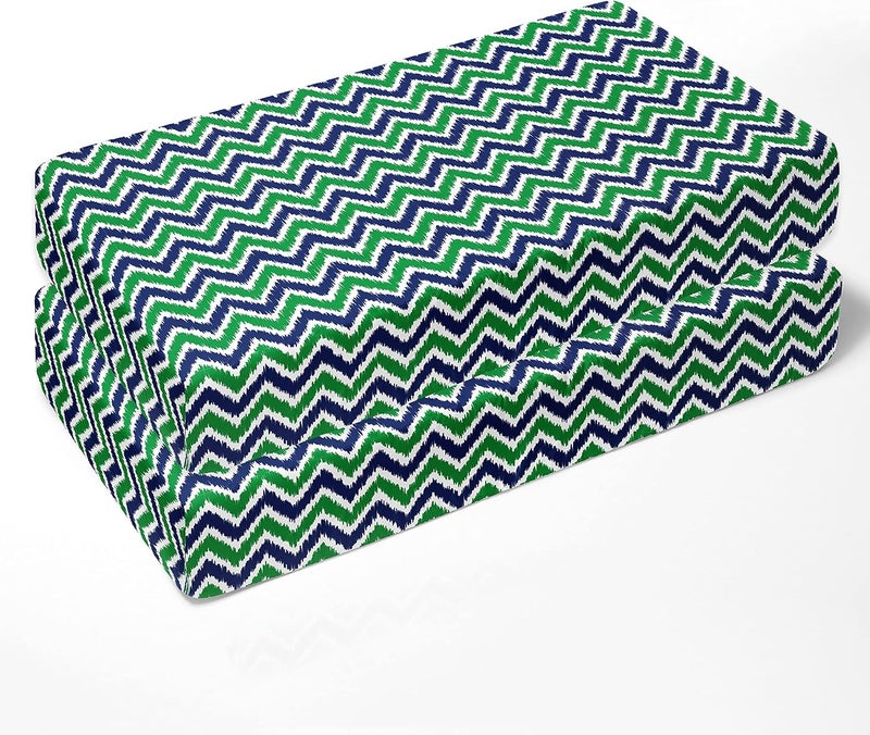 Bacati Mix and Match Zigzag Crib Fitted Sheet, Blue/Green, 2 Count - Image 3