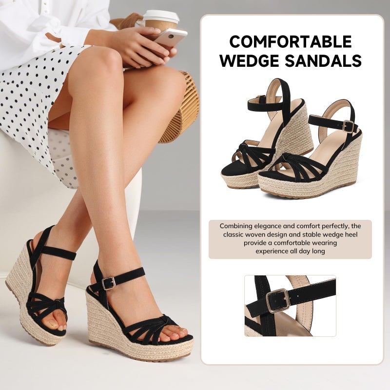 mikarka Sandals for Women 2026: Comfortable Wedge Platform Sandals Women - Braided Espadrilles for Women Ankle Strap Open Toe Wedges Heels Beach Sandals Summer Shoes Black, US Size 8 - Image 5