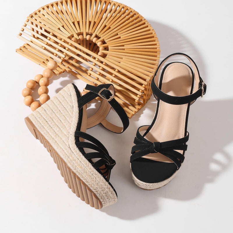 mikarka Sandals for Women 2026: Comfortable Wedge Platform Sandals Women - Braided Espadrilles for Women Ankle Strap Open Toe Wedges Heels Beach Sandals Summer Shoes Black, US Size 8 - Image 4