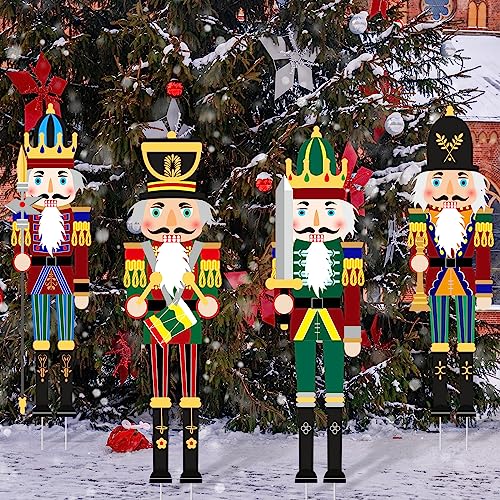 Soaoo 4 Pcs Christmas Nutcracker Gnome Yard Sign with Large Stakes Xmas Courtyard Decor Giant Nutcracker Gnome Outdoor Christmas Decoration for Outside Lawn Porch - Image 5