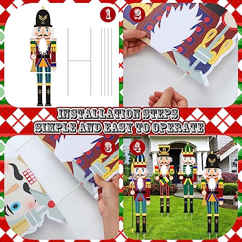 Soaoo 4 Pcs Christmas Nutcracker Gnome Yard Sign with Large Stakes Xmas Courtyard Decor Giant Nutcracker Gnome Outdoor Christmas Decoration for Outside Lawn Porch - Image 3