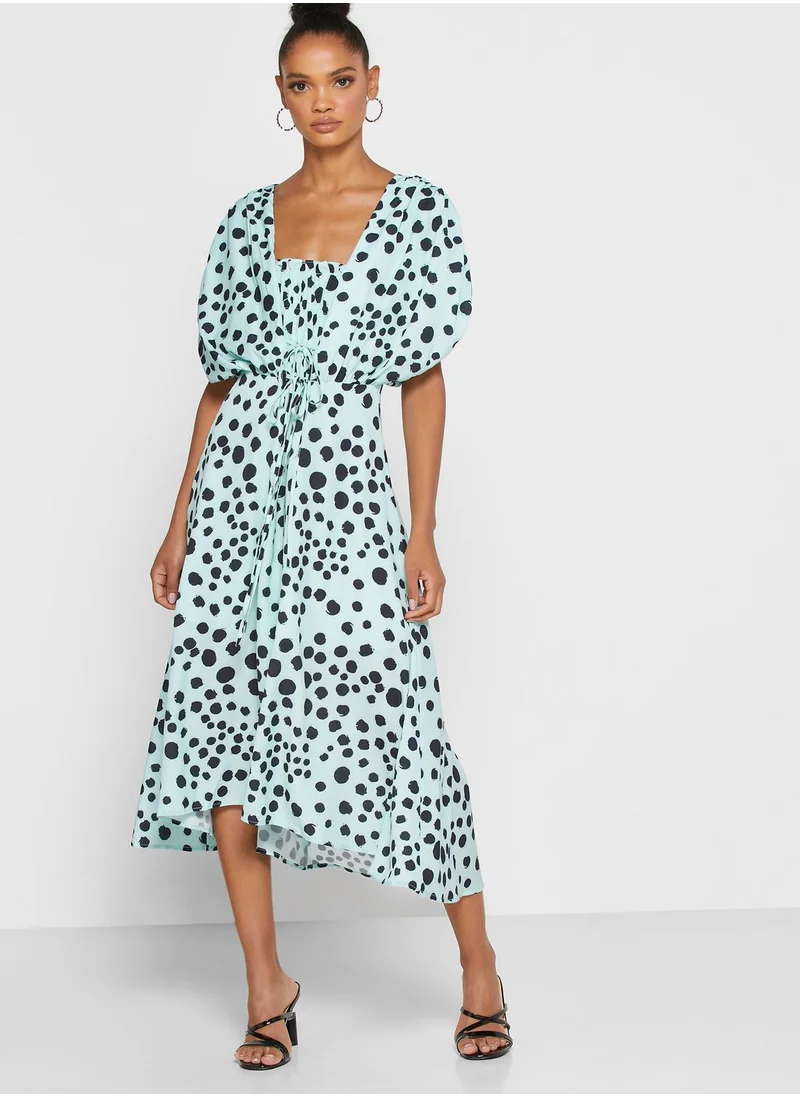 Lost Ink Petite Square Neck Dot Print Dress