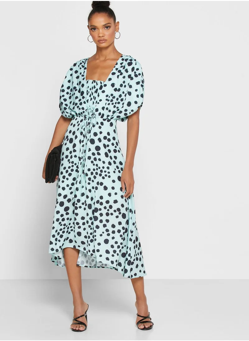Lost Ink Petite Square Neck Dot Print Dress