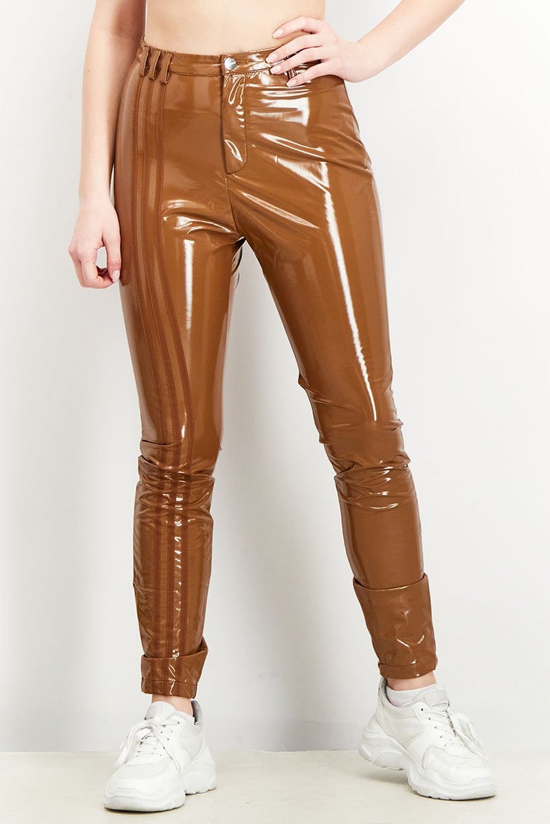Adidas Women Sportswear Fit Solid Stretchable Ivy Park Latex Pants, Brown - Image 1