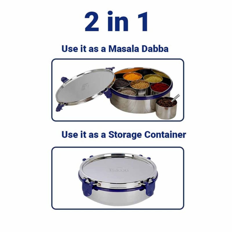PDDFALCON Stainless Steel EcoNxt Masala Spice BoxDabbaOrganiser 7 Containers And 2 Small Spoon 1700ml - Image 3