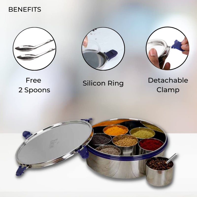 PDDFALCON Stainless Steel EcoNxt Masala Spice BoxDabbaOrganiser 7 Containers And 2 Small Spoon 1700ml - Image 4