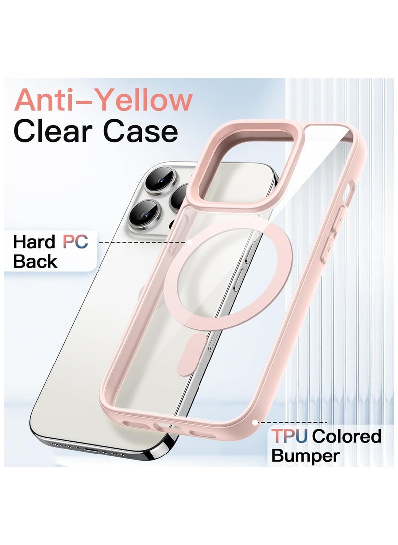 Magnetic Case for iPhone 13 Pro Max [Shockproof & Slim] Clear Hard Back Cover with high-Grade Protection | Pink