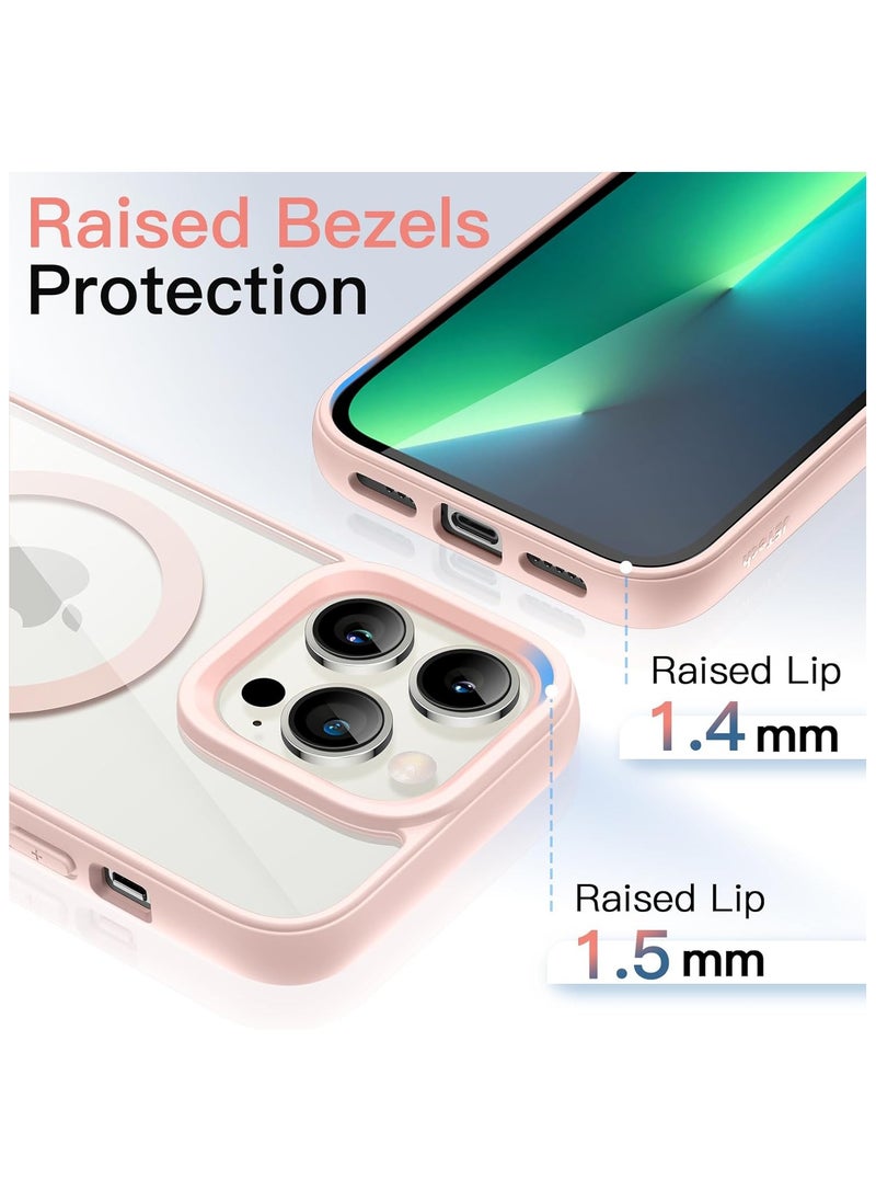 Magnetic Case for iPhone 13 Pro Max [Shockproof & Slim] Clear Hard Back Cover with high-Grade Protection | Pink
