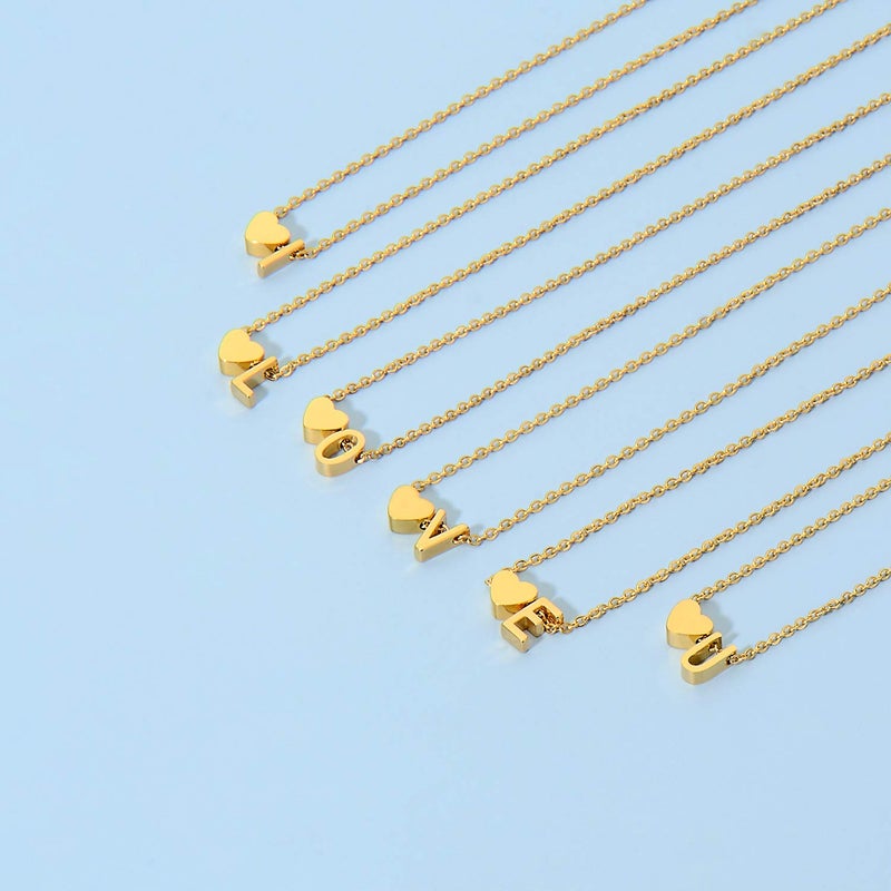 Glimmerst Initial Heart Necklace 18K Gold Plated Stainless Steel Tiny Heart Letter A Necklace Personalized Monogram Name Necklace for Women - Image 2