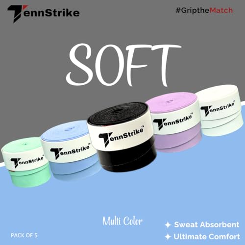 Tennstrike Badminton Grip Box | Pack of 5 | Sweat-Absorbent, Anti-Slip, Tacky, Durable Grips | Multi Color Racket Overgrip Tape for Badminton, Tennis, Pickleball and More - Image 4