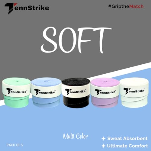 Tennstrike Badminton Grip Box | Pack of 5 | Sweat-Absorbent, Anti-Slip, Tacky, Durable Grips | Multi Color Racket Overgrip Tape for Badminton, Tennis, Pickleball and More - Image 3