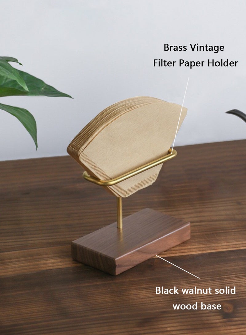 ايكي ايك حامل فلتر القهوة بقاعدة الجوز، رف تخزين ورق فلتر القهوة من النحاس النقي، حامل حاوية ورق الفلتر مناسب لشكل مخروطي V60 وأوراق الفلتر ذات القاع المسطح - Image 3