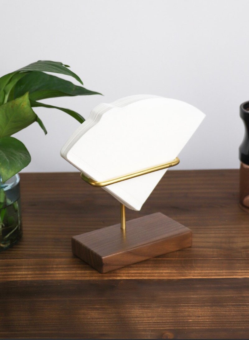 ايكي ايك حامل فلتر القهوة بقاعدة الجوز، رف تخزين ورق فلتر القهوة من النحاس النقي، حامل حاوية ورق الفلتر مناسب لشكل مخروطي V60 وأوراق الفلتر ذات القاع المسطح - Image 4