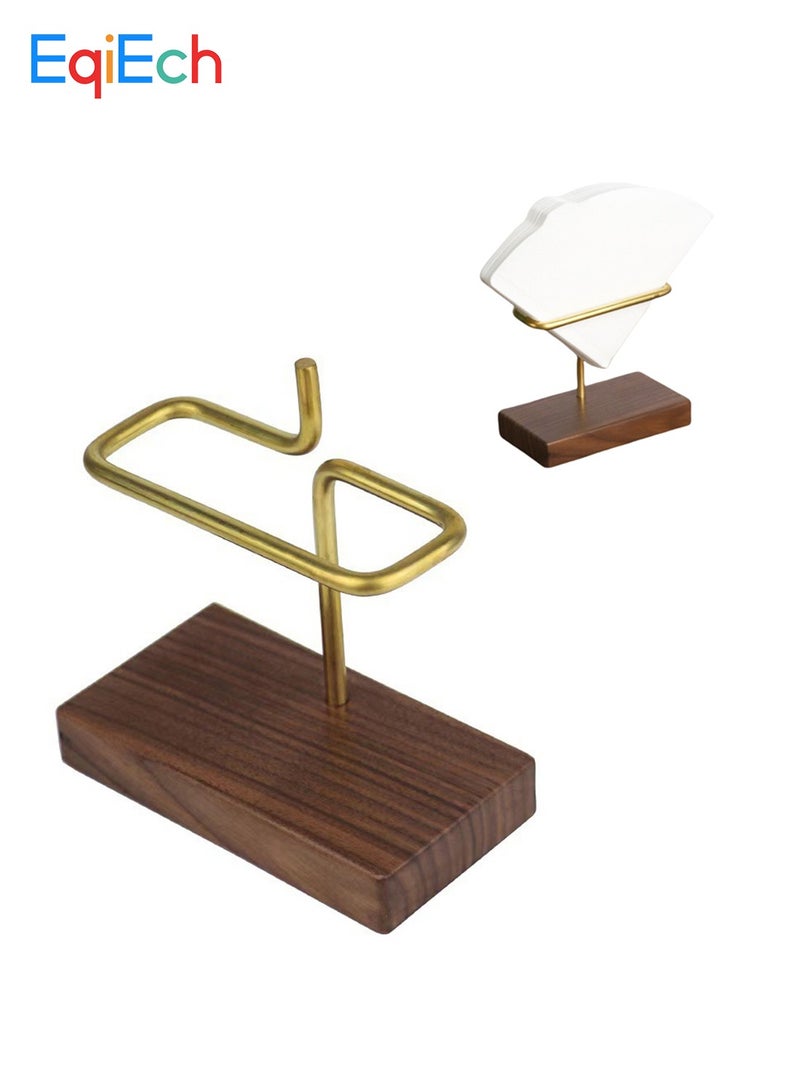 ايكي ايك حامل فلتر القهوة بقاعدة الجوز، رف تخزين ورق فلتر القهوة من النحاس النقي، حامل حاوية ورق الفلتر مناسب لشكل مخروطي V60 وأوراق الفلتر ذات القاع المسطح - Image 1