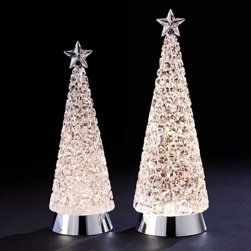 Roman Set of 2 Lighted Swirl Clear Christmas Trees Confetti Lite Tabletop Decorations Holiday Dcor USB Powered Swirling Glitter Effect 825  925 Sizes