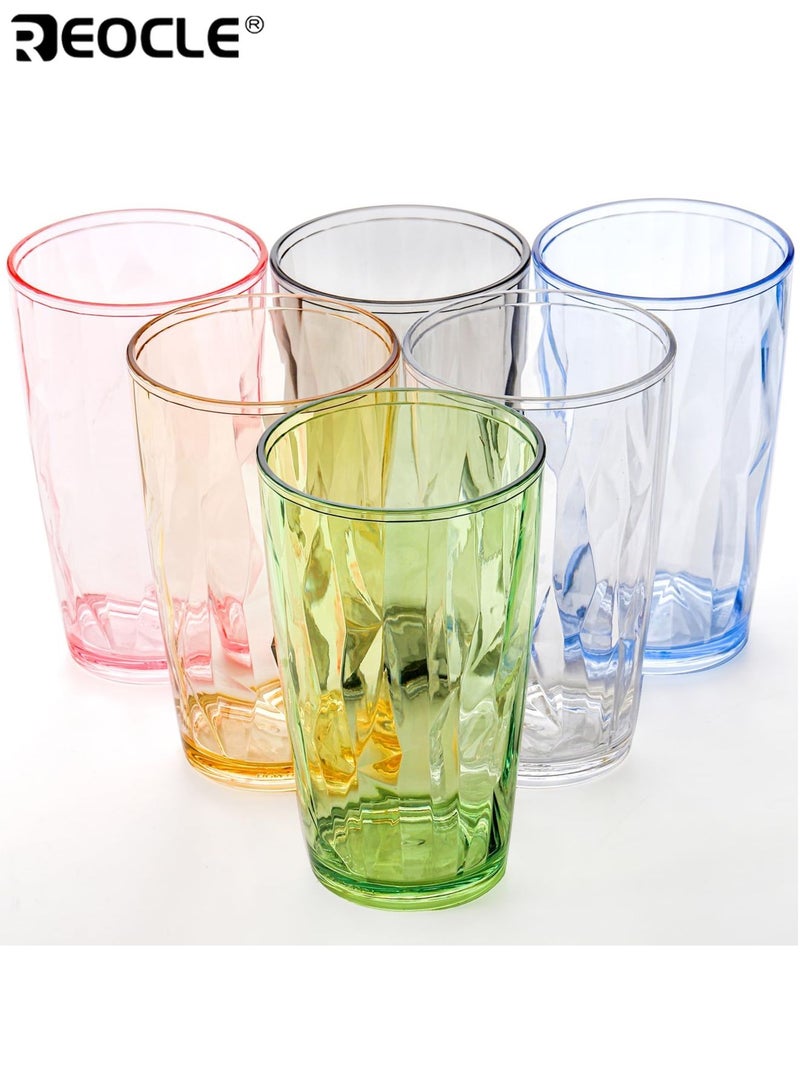 REOCLE 6PCS 490ML Unbreakable Drinking Glass Stackable Acrylic Tumbler Cups Colored BPA Free ABS Material Large Capacity Easy to Clean Suitable for Home Office Party Outdoor Use Ideal for Kids Men Women - Image 2