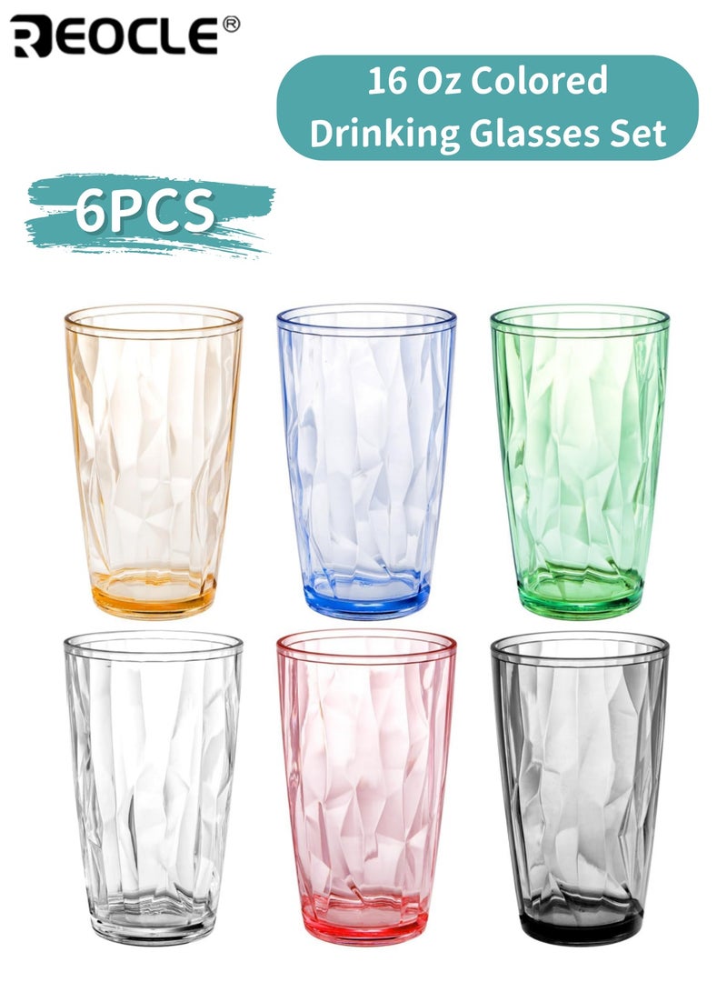 REOCLE 6PCS 490ML Unbreakable Drinking Glass Stackable Acrylic Tumbler Cups Colored BPA Free ABS Material Large Capacity Easy to Clean Suitable for Home Office Party Outdoor Use Ideal for Kids Men Women - Image 1