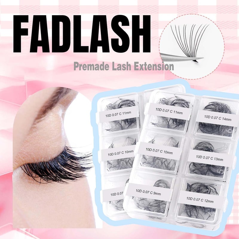 FADLASH Premade Fans Eyelash Extensions 300pcs 10D Premade Lash Fans C Curl Pre Made Fans Lash Extensions Volume Eyelash Extensions Premade Eyelash Fans Loose Fans (10D-0.07C-9-14mm) - Image 3