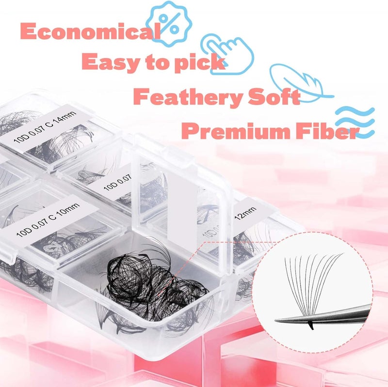 FADLASH Premade Fans Eyelash Extensions 300pcs 10D Premade Lash Fans C Curl Pre Made Fans Lash Extensions Volume Eyelash Extensions Premade Eyelash Fans Loose Fans (10D-0.07C-9-14mm) - Image 4