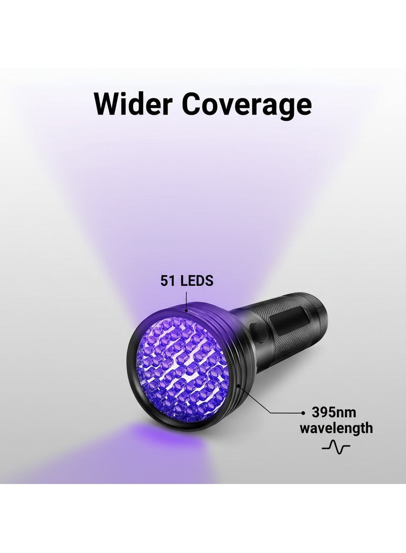 كشاف ضوء أسود بالأشعة فوق البنفسجية – مزود بـ51 لمبة LED – بطول موجي 395 نانومتر – مثالي لكشف بول الكلاب، بقع الحيوانات الأليفة، وحشرة الفراش. - Image 3