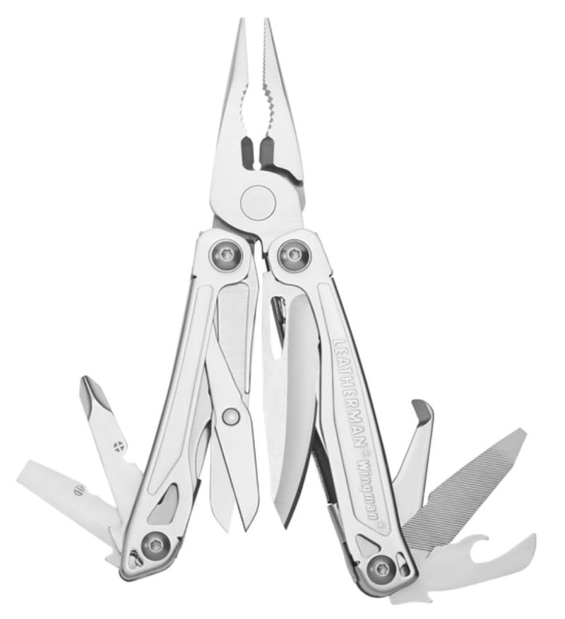 LEATHERMAN ليذرمان، أداة متعددة Wingman مع كماشة ذات حركة نابض ومقص، من الفولاذ المقاوم للصدأ - Image 1
