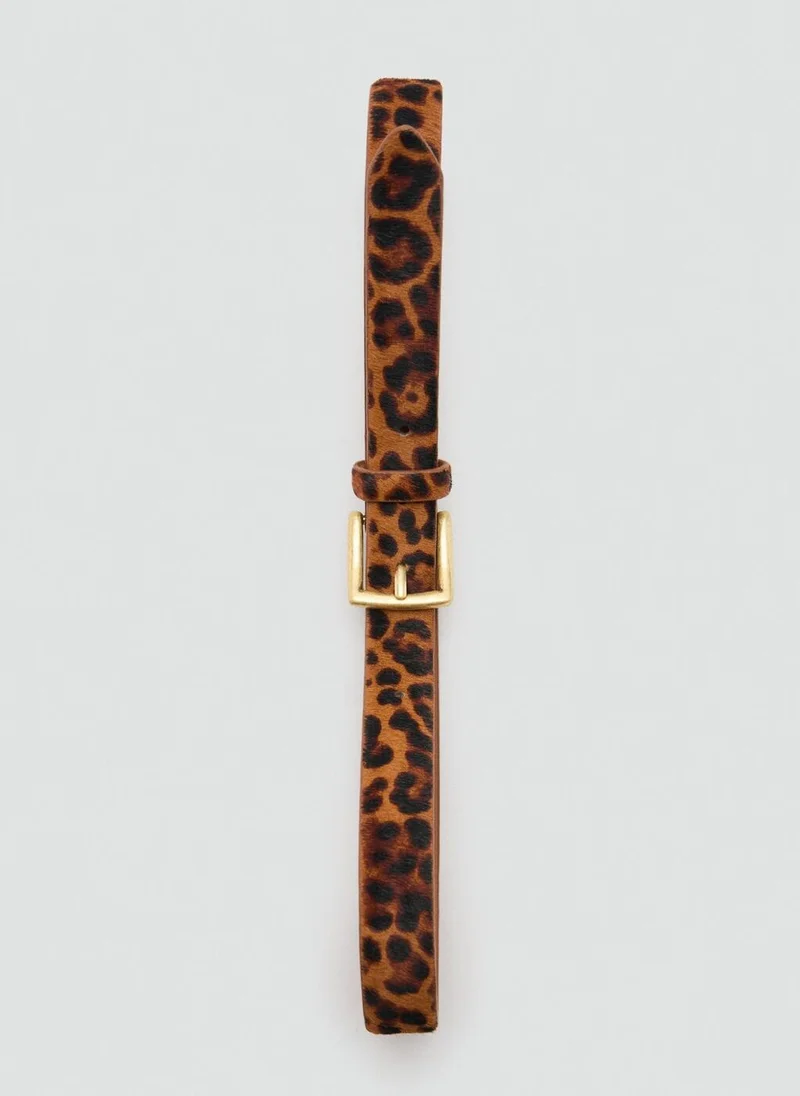 MANGO Leopard fur leather belt
