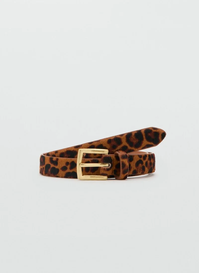MANGO Leopard fur leather belt