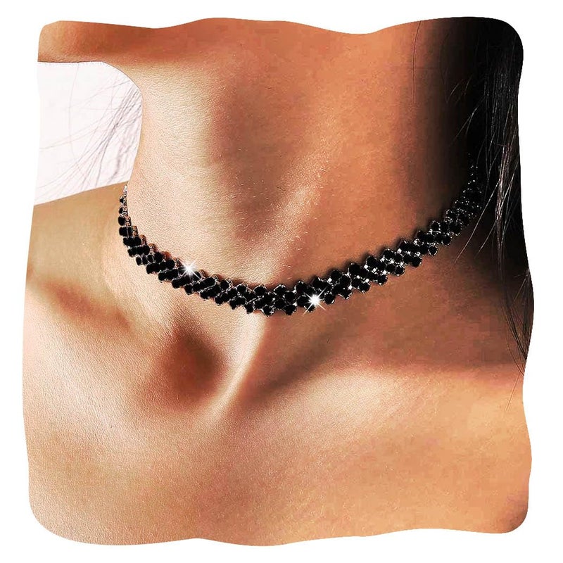 EARENT قلادة تشوكر مزينة بالأحجار اللامعة - سلسلة قلادة كريستالية سوداء لامعة - مجوهرات عنق للنساء (C-أسود) - Image 1