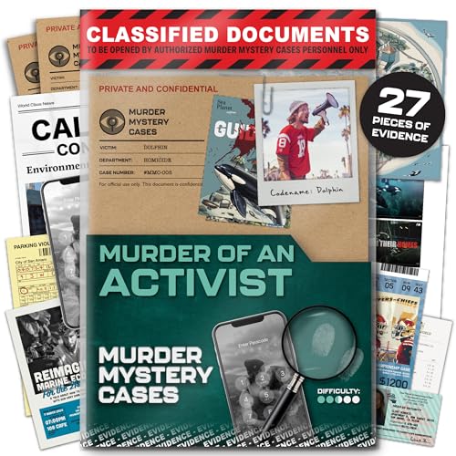 Lucky Egg MMC Death of an Activist Thrilling Murder Mystery Games for Adults at Sea Planet in California 27 Evidence Pieces 150 Min Gameplay 255 Difficulty Cold Case Files Game for 110 Players - Image 1