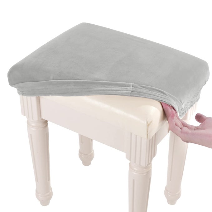 SOFT VELVET VANITY BENCH COVER 15 195 L X 118 157 W STRETCH WASHABLE RECTANGLE SADDLE BAR STOOL SLIPCOVER XS LIGHT GREY