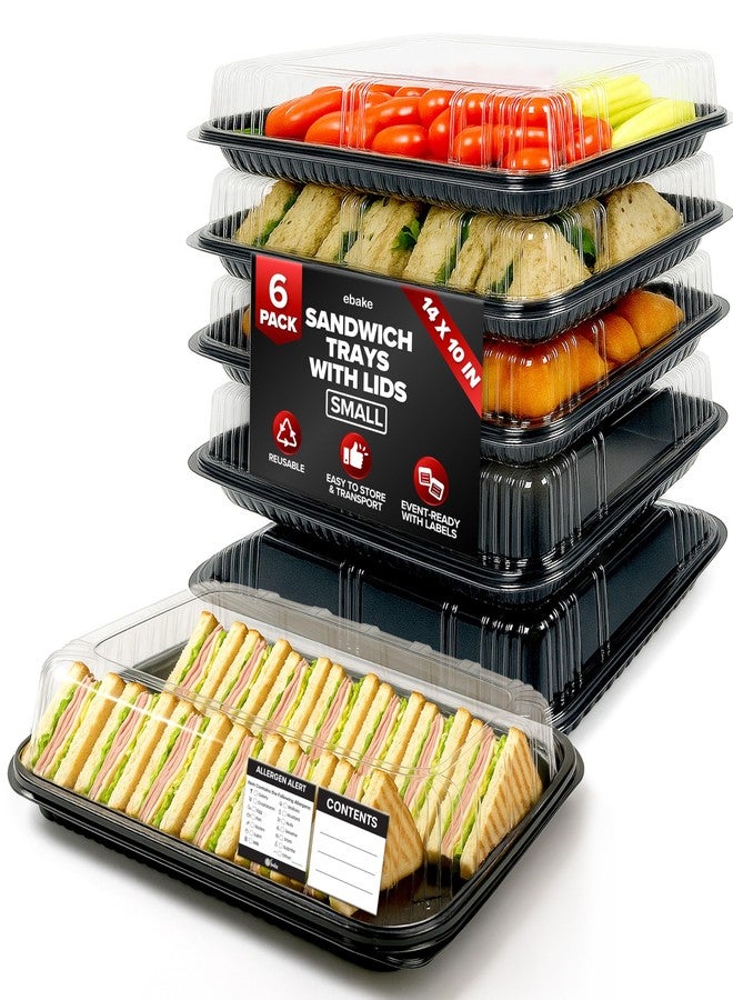 ebake 6 Pack Catering Trays with Lids – 13" Serving Tray with Lid, Heavy Duty Recyclable Plastic Party Platters for Catering, Buffet, Picnics & Events – Food Trays with Clear Lid (13.39 × 9.84 × 2.95 inch) - Image 1