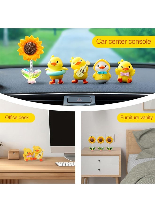 Car Decoration 6 Piece Cute Duck-Shaped Interior Accessories Set Yellow Ducks Car Decorations for Center Console and Dashboard Center Console Decoration for Car Micro Landscape Decorative Ornaments(6 Yellow Ducks+1 Sunflower) - Image 5