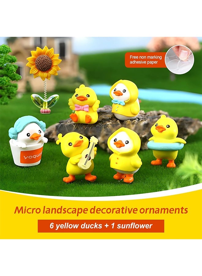 Car Decoration 6 Piece Cute Duck-Shaped Interior Accessories Set Yellow Ducks Car Decorations for Center Console and Dashboard Center Console Decoration for Car Micro Landscape Decorative Ornaments(6 Yellow Ducks+1 Sunflower) - Image 3