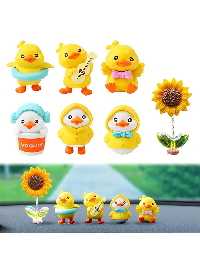 Car Decoration 6 Piece Cute Duck-Shaped Interior Accessories Set Yellow Ducks Car Decorations for Center Console and Dashboard Center Console Decoration for Car Micro Landscape Decorative Ornaments(6 Yellow Ducks+1 Sunflower) - Image 1