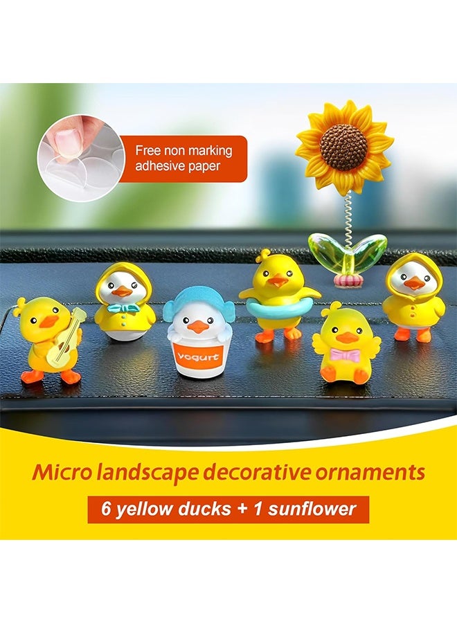 Car Decoration 6 Piece Cute Duck-Shaped Interior Accessories Set Yellow Ducks Car Decorations for Center Console and Dashboard Center Console Decoration for Car Micro Landscape Decorative Ornaments(6 Yellow Ducks+1 Sunflower) - Image 2